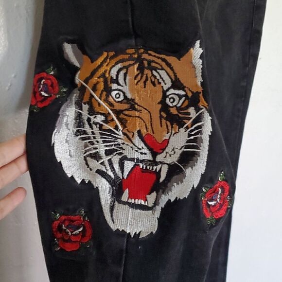 Pacsun Mens Black Skinny Jeans with Lion Cat and Roses Suze 29×30 - Picture 6 of 15